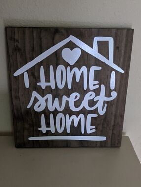 Home Sweet Home Wood Wall Sign - White on Brown